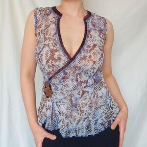 Snake Skin Patterned Sheer Low Cut Tank Top